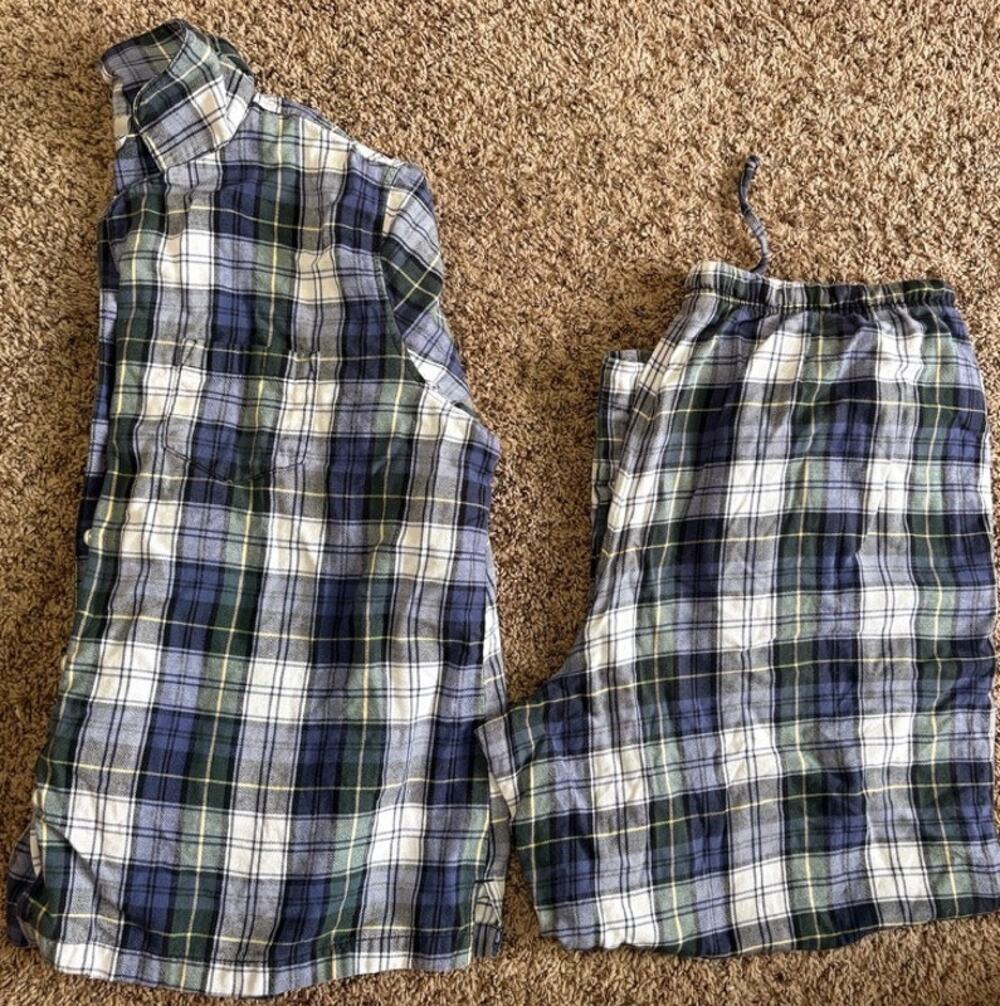 L.L. Bean Women's Blue/Green Plaid Flannel Pajama Set Size XL
